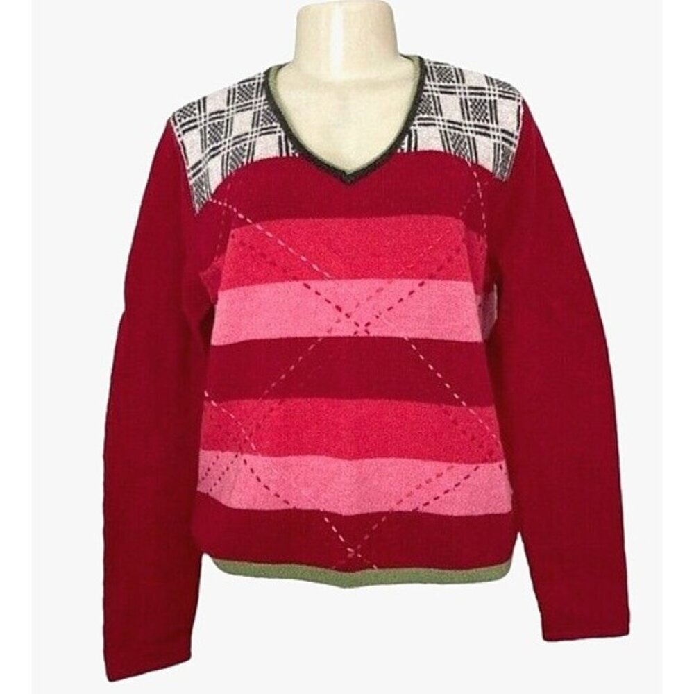 Express Red‎ Pink Nordic Stripe Soft Lambswool Holiday Sweater